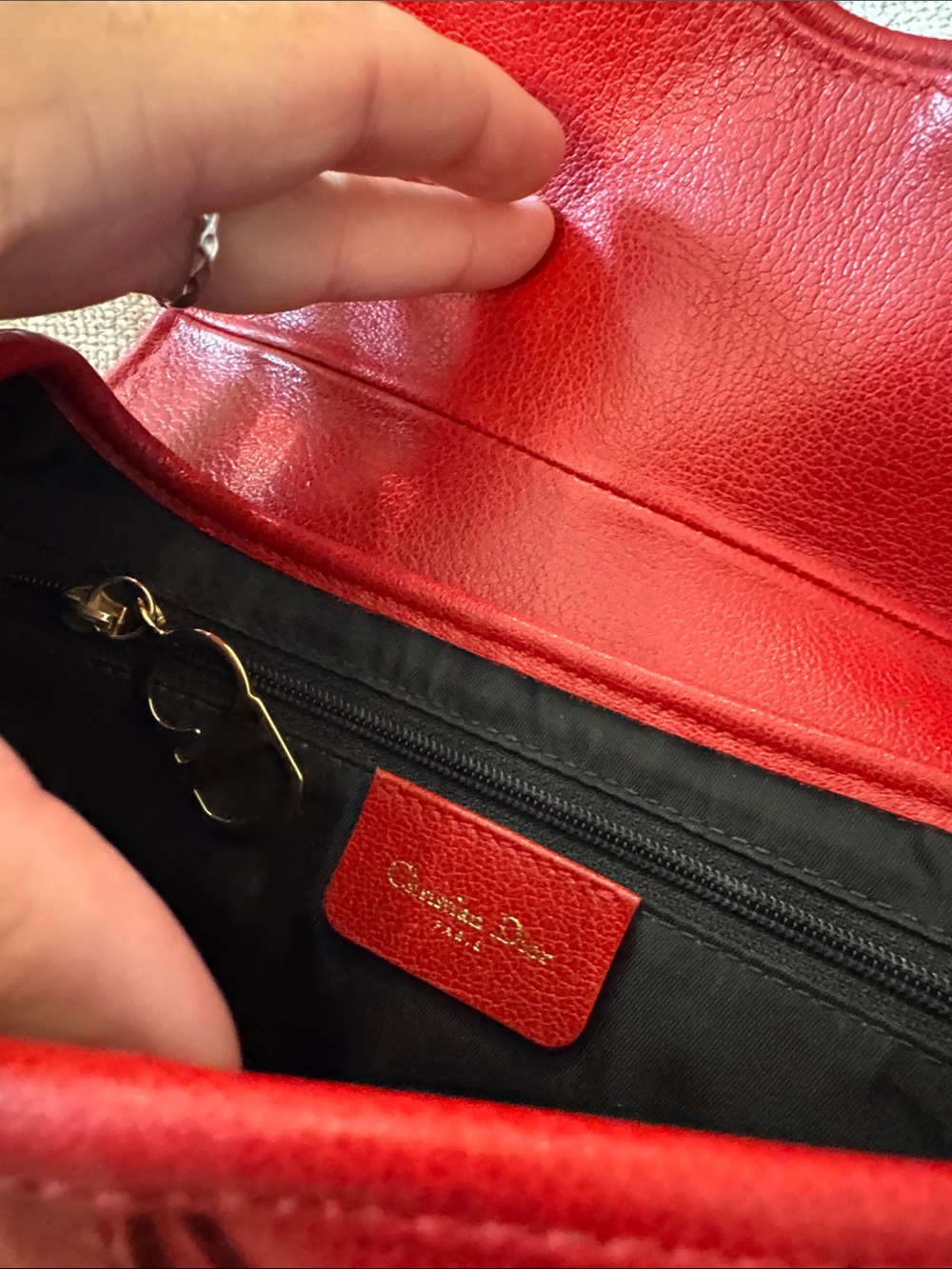Authentic Christian Dior Vintage Red Leather Saddle Bag Gold Hardware w/ COA Y2K - Picture 12 of 17